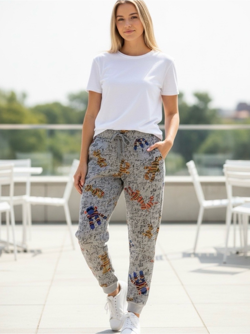 easel NWT Gray Jogger Pants with Sock Monkeys and Math Equations